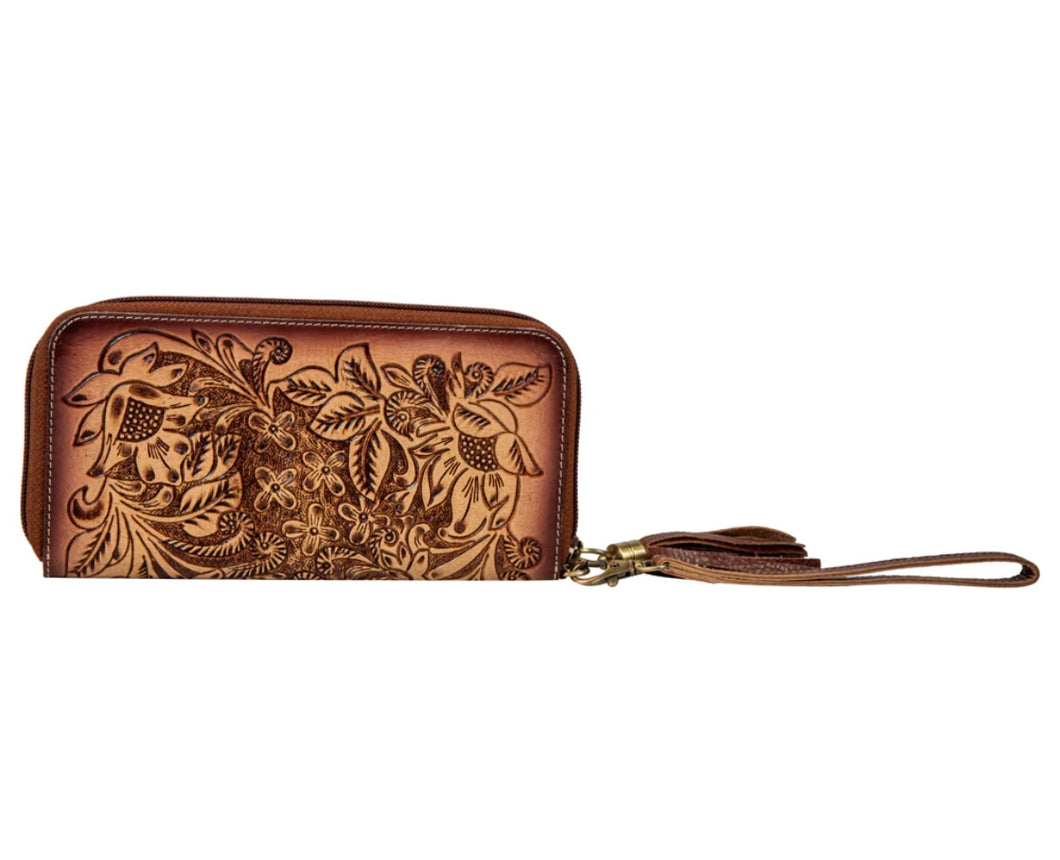 Magnolia Grove Hand-Tooled Wallet - Myra