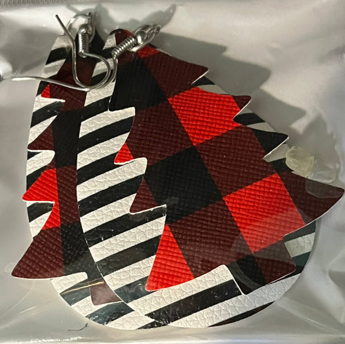Plaid Double Layer Christmas Tree Earrings