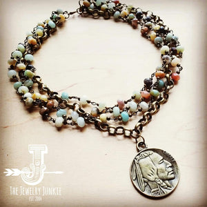 Amazonite & Antique Gold Look Necklace with an Indian Head Coin