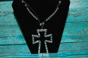 Long Black & Silver Cross Necklace