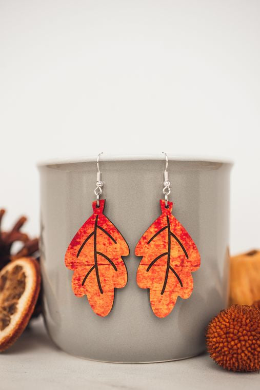 Fall Leaf Wood Dangle Earrings