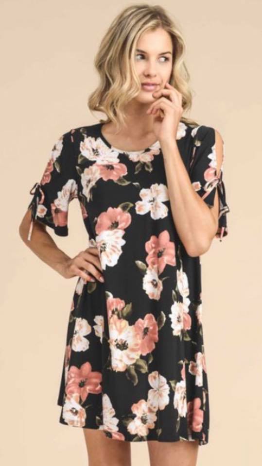 Floral Tunic With a Cold Shoulder Self Tie Straps