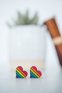 Rainbow Heart Wood Studs