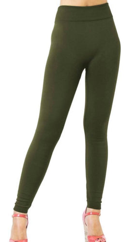 Olive Green Fleece Lined Leggings (size 2-10)