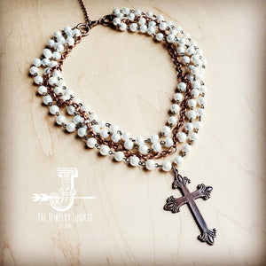 Pearl & Copper Collar-Length Necklace with Copper Cross