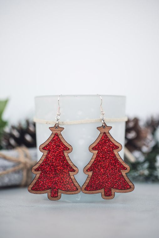 Red Glitter Acrylic Christmas Tree Dangles