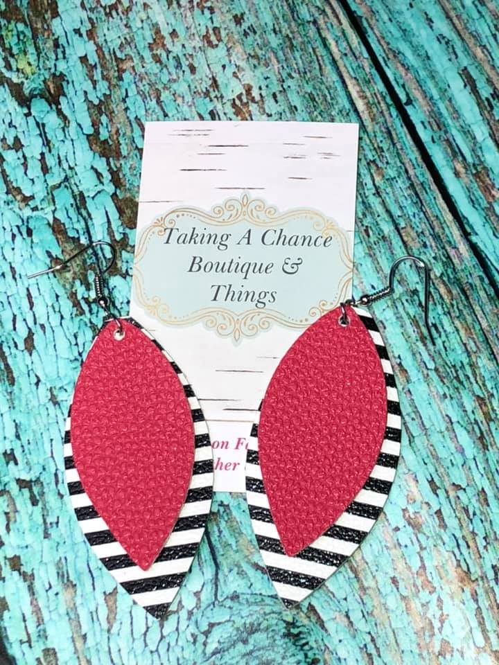 Red and Black/White Stripped Earrings