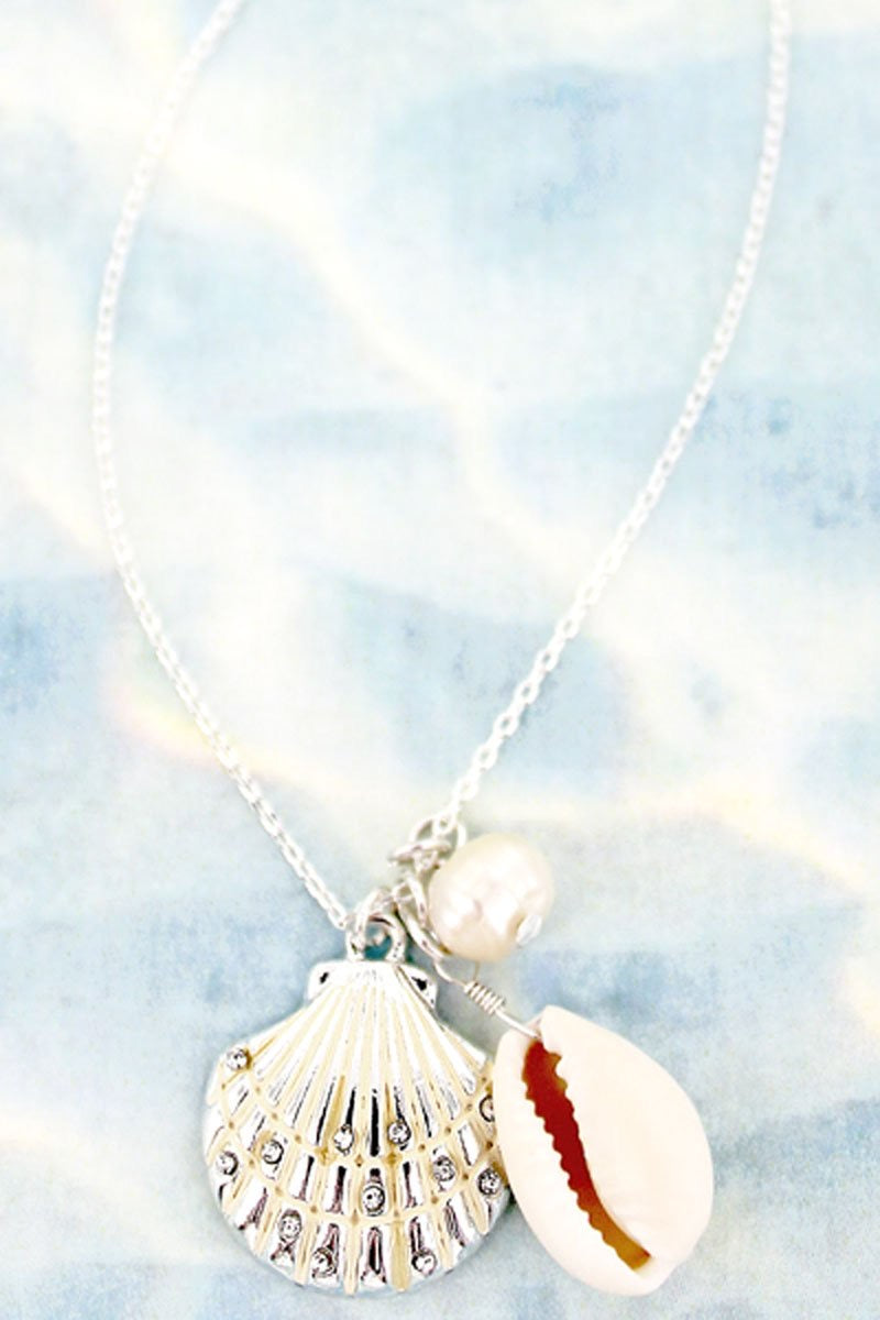 Cream Seashell & Shell Silvertone Necklace