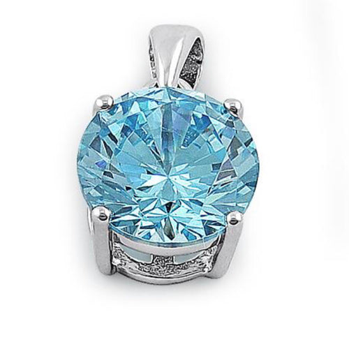 Sterling Silver Light Blue Round CZ 10mm Pendant