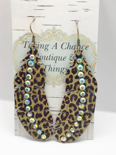 Leopard Feather Bling Earrings