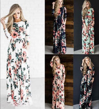 Flower Long Sleeve Maxi Dress with Pockets